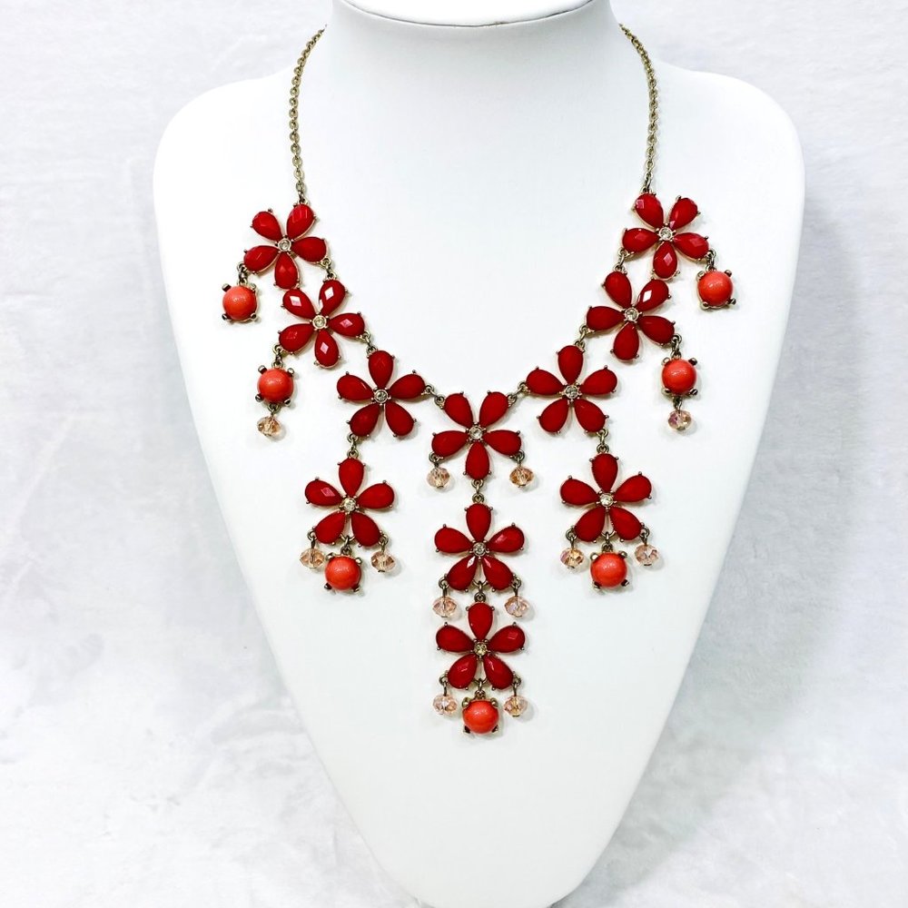 WHBM Red Floral Statement Necklace